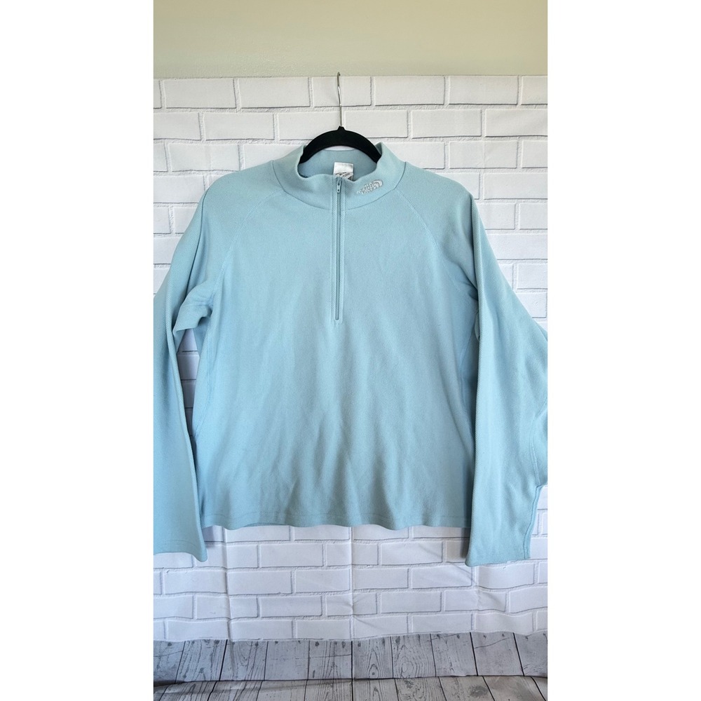The North Face Womens XL Light Blue Textured Waffle Knit Quarter Zip Pullover